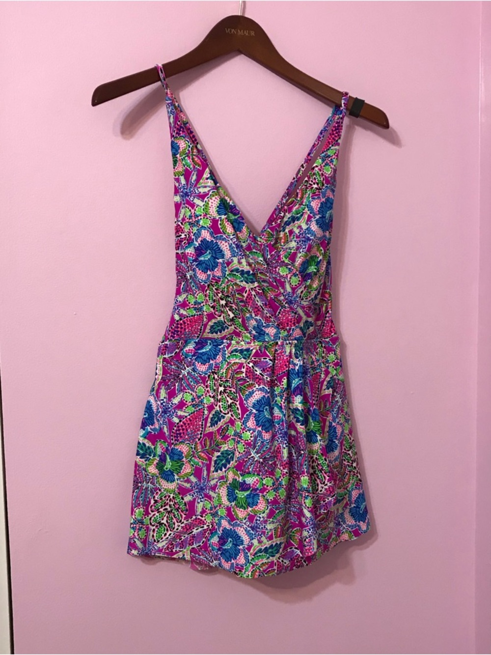 Stella Parker Tummy Toner One piece Swim Dress purple floral print Size Medium